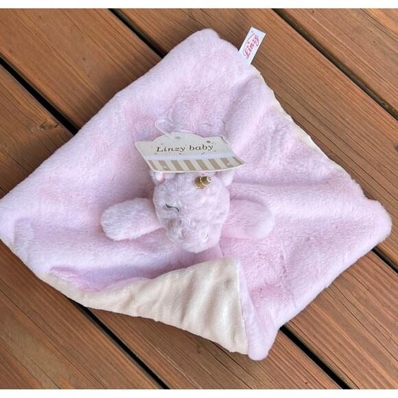 Linzy Baby Pink Sleeping Unicorn Lovey Plush Security Baby Blanket Rattle New - Picture 1 of 5